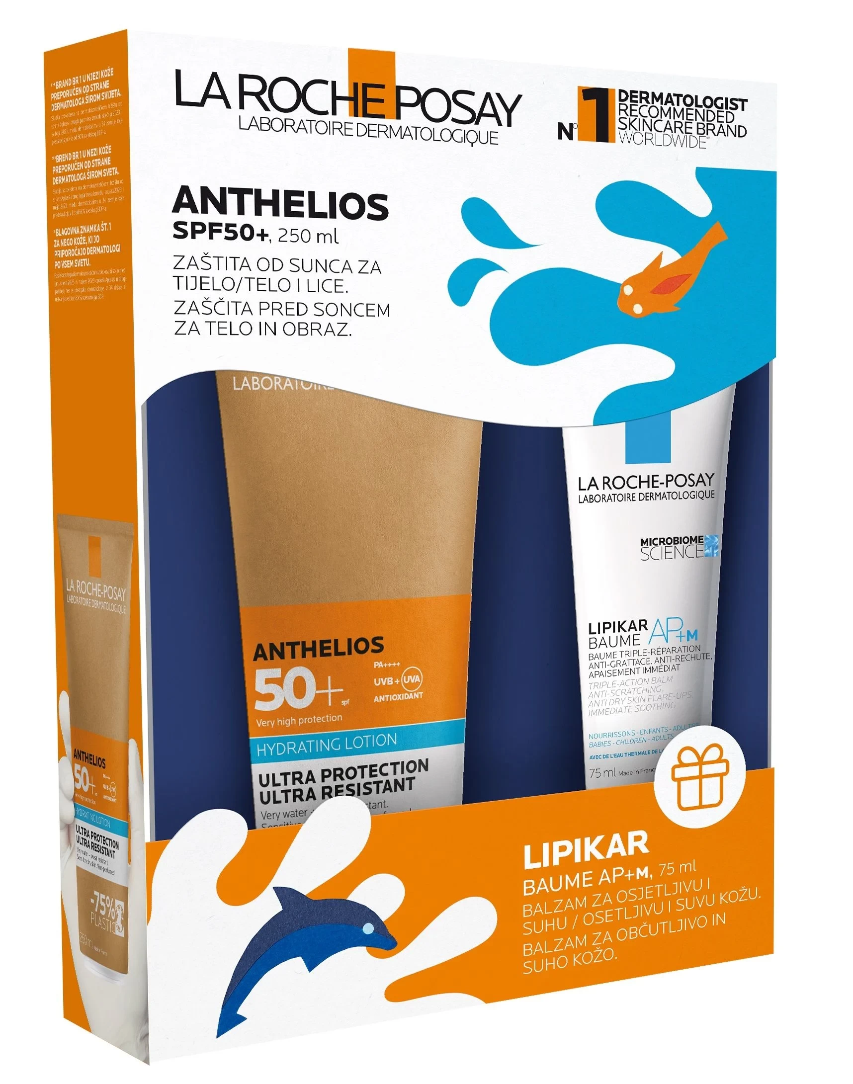 LA ROCHE-POSAY ANTHELIOS MLEKO SPF 50+ 250 ml+ LIPIKAR BAUME AP+m 75 ml PROMO 